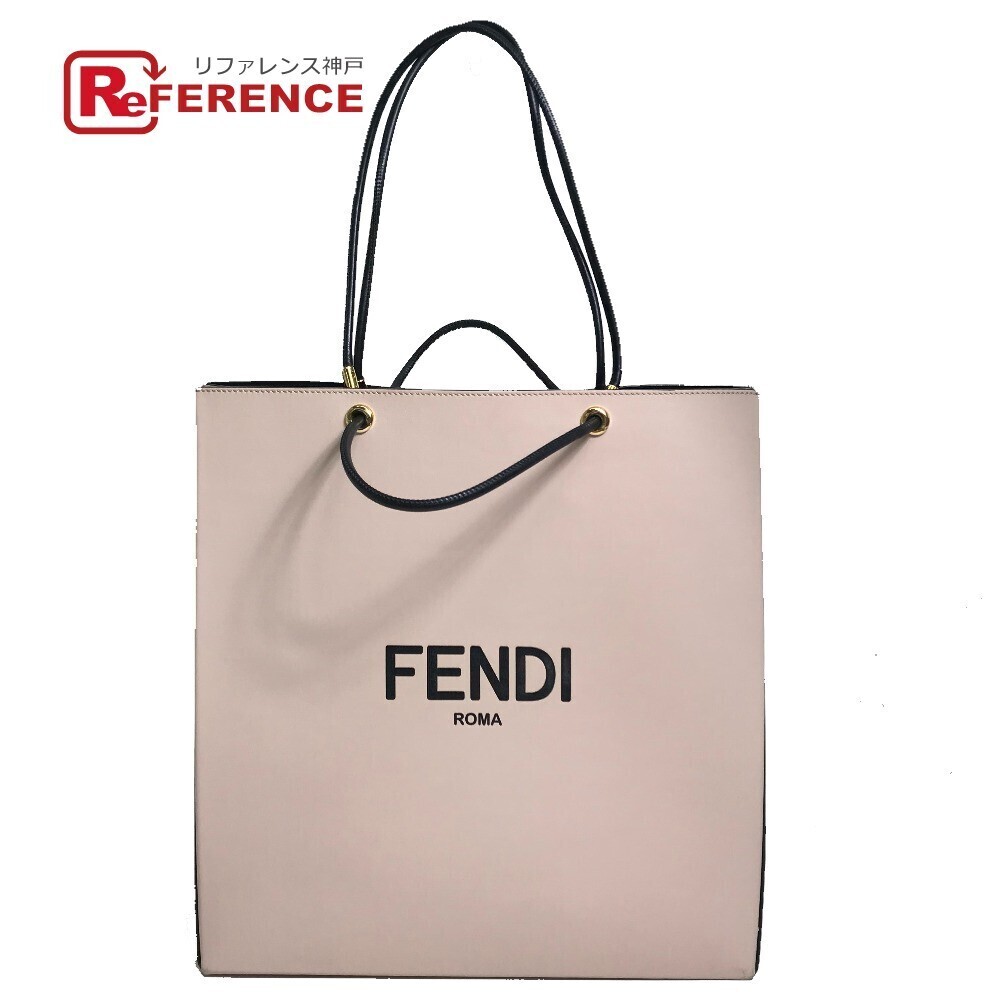 FENDI Shoulder Bag Shopping Tote Leather Pink Beige